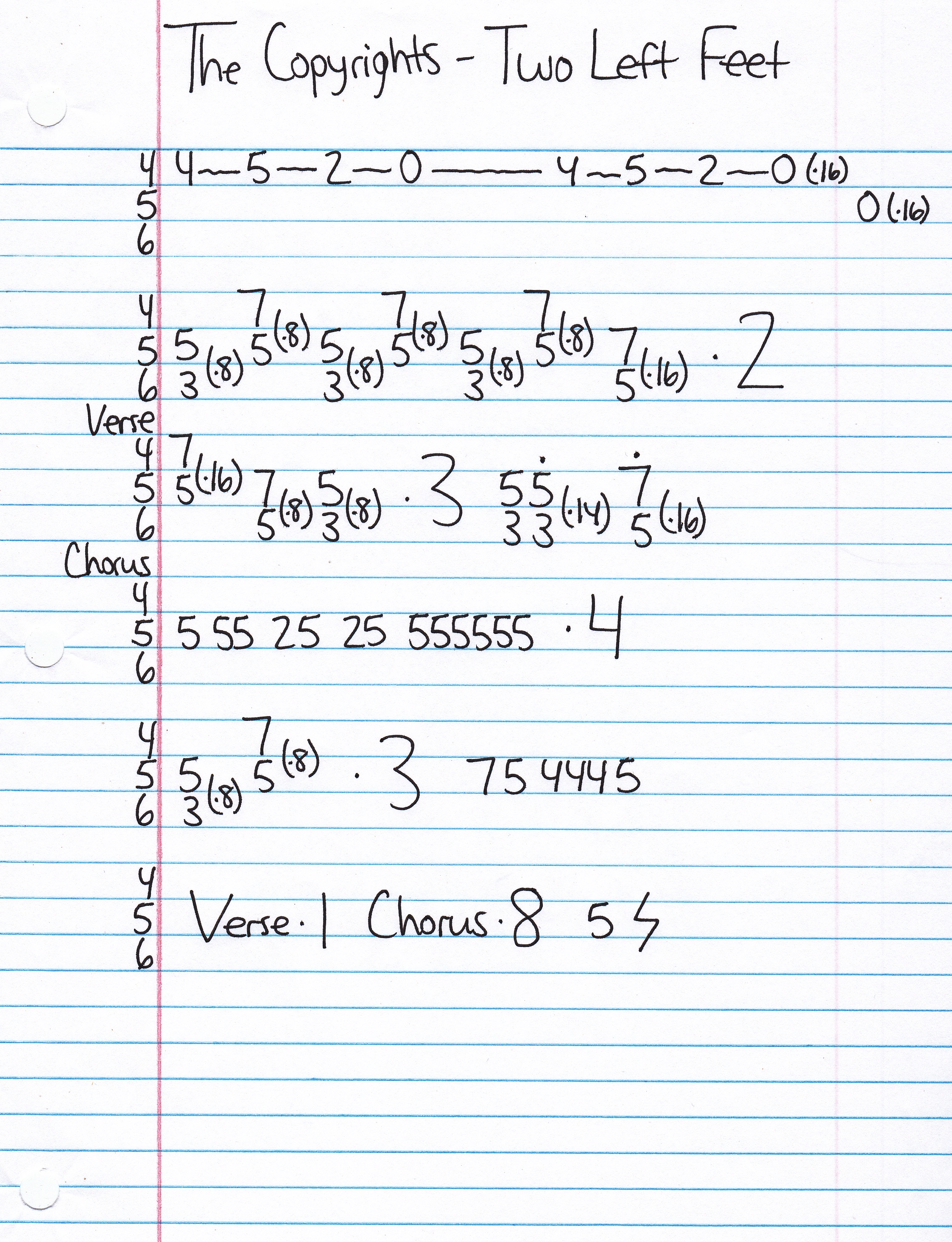 High quality guitar tab for Two Left Feet by The Copyrights off of the album Learn The Hard Way. ***Complete and accurate guitar tab!***